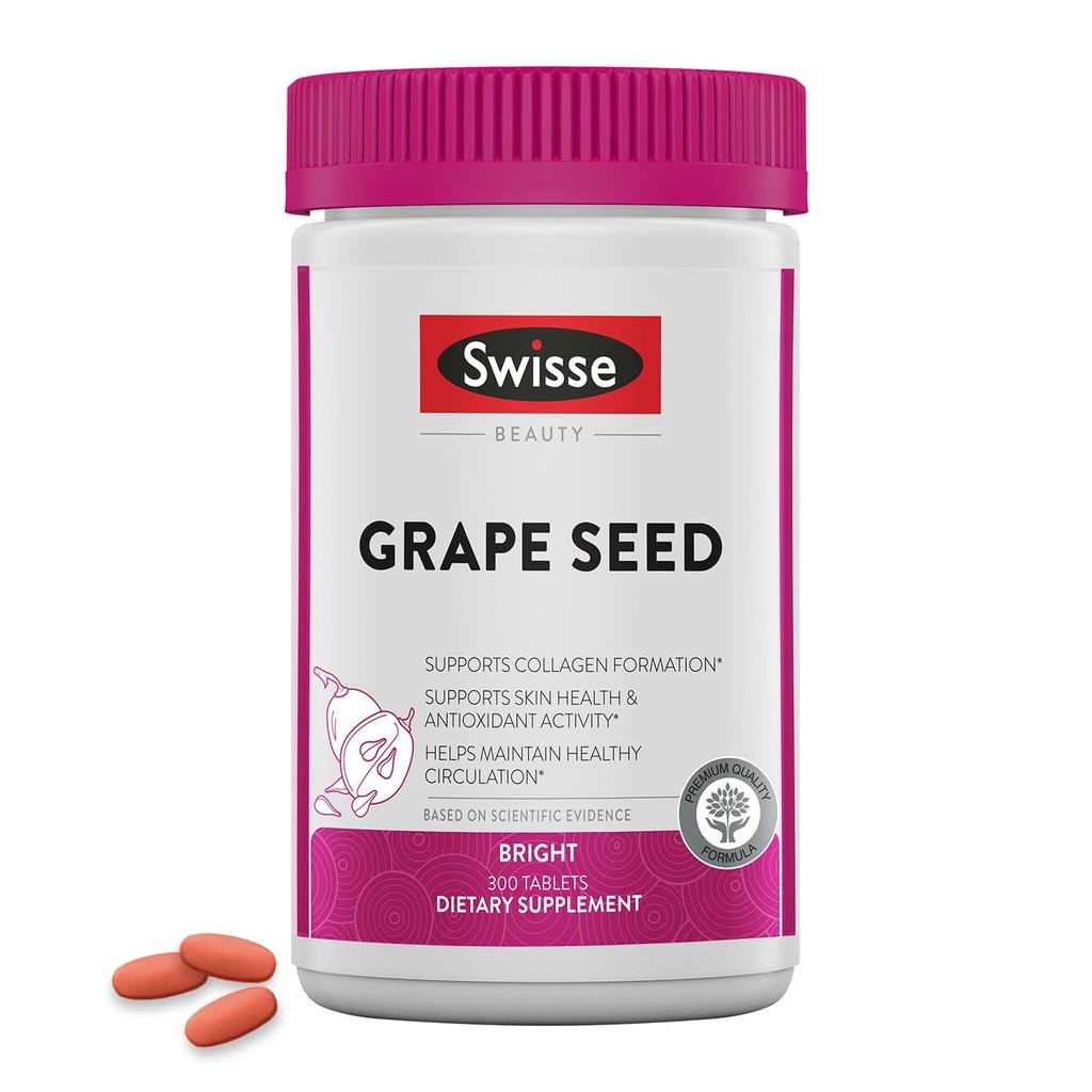 Swisse Viinamarjaseemne ekstrakt Kapslid Antioksüdant Taimne täiendus | Viinamarjaseemned Polüfenoolid Täiendus + Antioksüdant C-vitamiin | Soodustab naha tervist & kollageeni tootmist | 300 tabletti