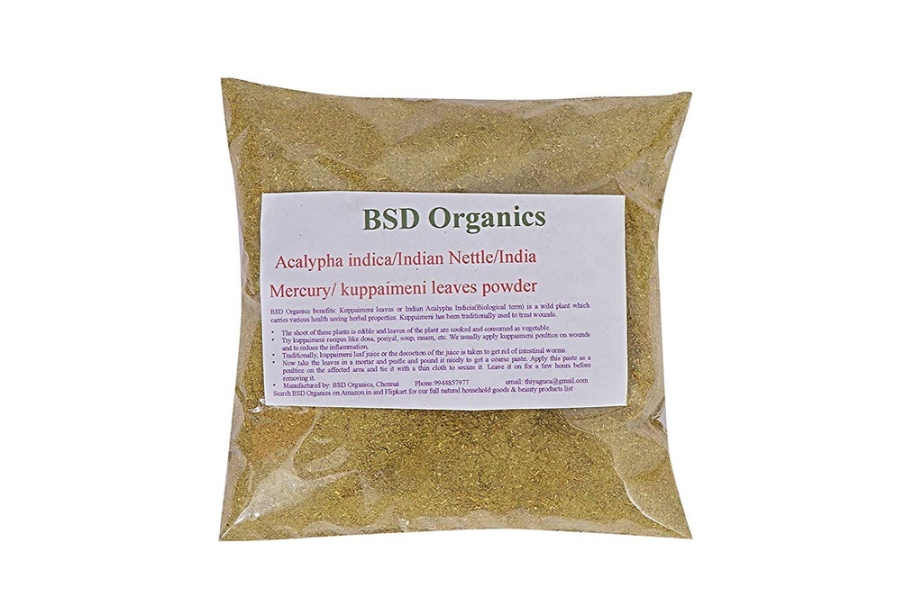 BSD ORGANICS Leaves Powder of Acalypha indica/India Nettle/India Mercury/India Copperleaf/kuppaimeni (50 Gram / 1,7 Ounce)