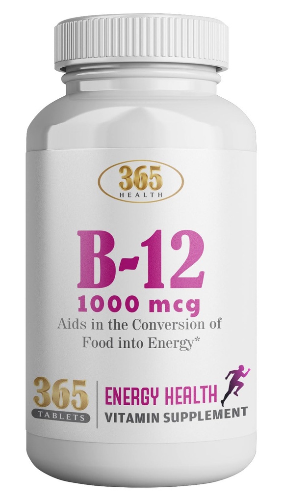 365 Tervis Tervis vitamiin B12 1000mcg tabletid, energia muundamise toetamine, toidulisand energia ainevahetuse toetamiseks, 365 päeva pakkumine