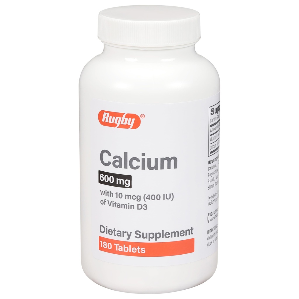 Rugby 600mg Kaltsium tabletid - valmistatud 10mcg (400IU) vitamiini D3 - toidulisand - 180 loend (1 Pack)