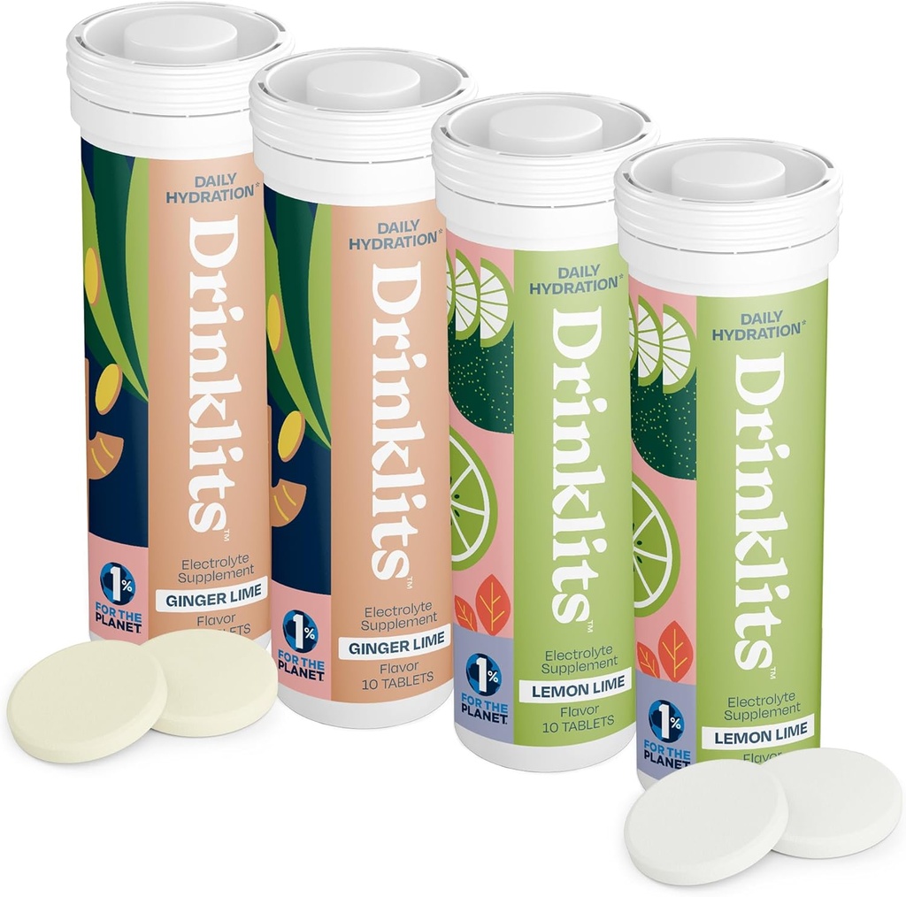 Joogiklaasid Ingver-Lime & Sidrun-Lime elektrolüütide tabletid (4) Tube Bundle | Daily Hydration Combo Pack | Great Maste – 0g Sugar – Natural Sport Drink | 40 Servings - 10 Tablett per Tube