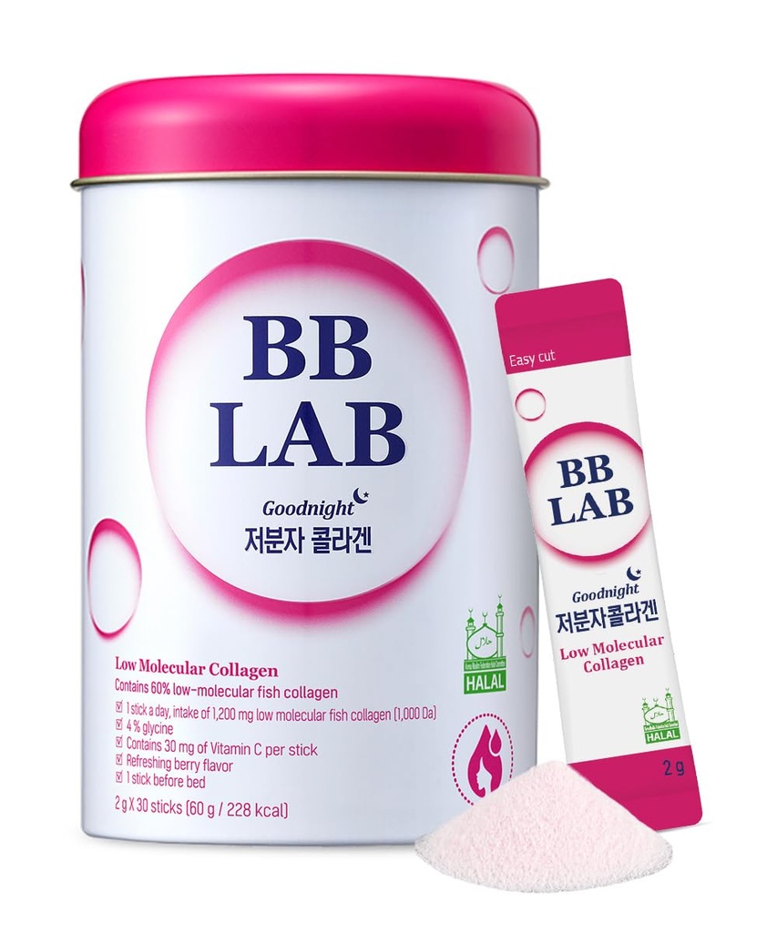 BB LAB Hea öö Madal molekulaarne kollageeni pulberpulga lisand, halal sertifitseeritud, Korea mere kollageen, kala kollageenpeptiidid, C-vitamiin, glütsiin, kiire imendumine, marja maitse