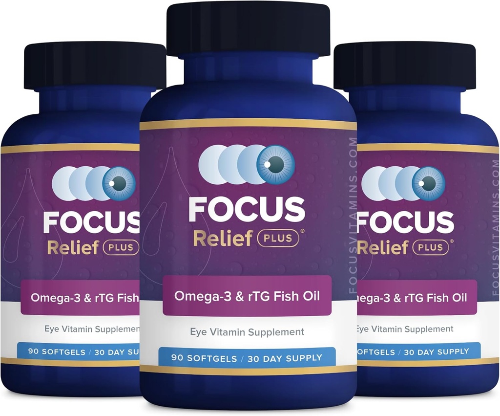 Fookus Relief Plus kuiv silma valem (270 ct 90 päeva pakkumine) Kuiv silma oomega 3 täiendus - kuiv silmade leevendamise täiendus - Omega 3 kalaõli kuiva silma jaoks
