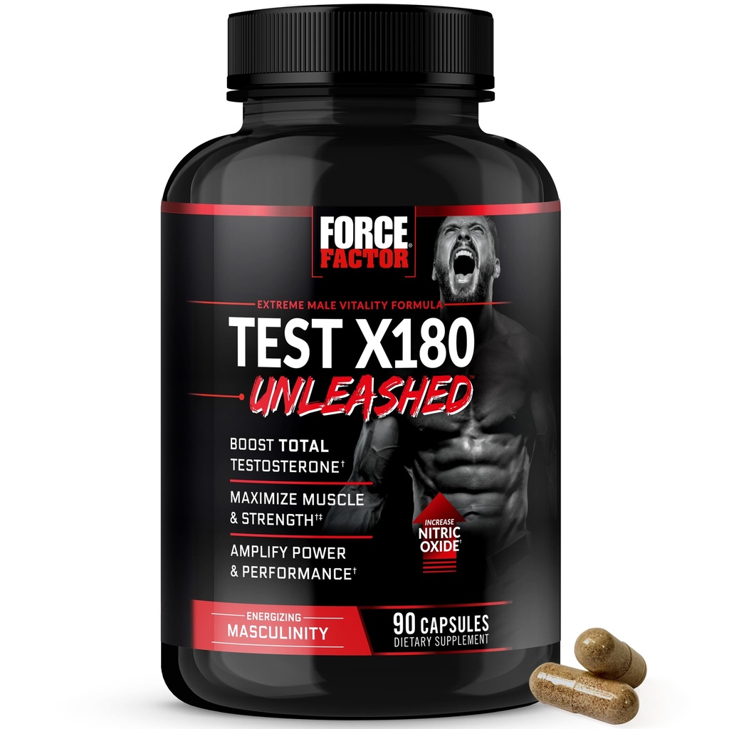 FORCE FACTOR Test X180 vallandatud testosterooni Booster meestel ehitada lihaseid, suurendada tugevust ja parandada jõudlust, Testosterooni täiendus meeste tervisele, 90 kapslit