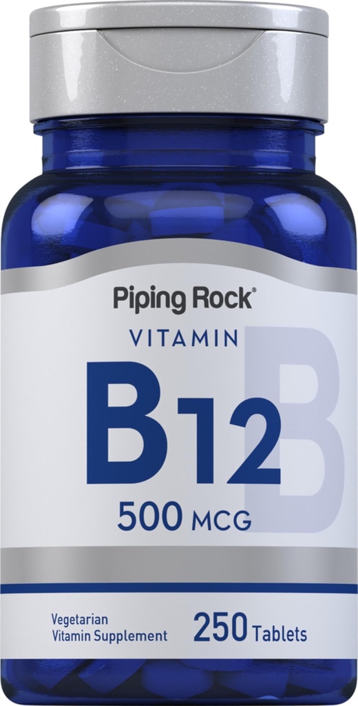 Piping Rock Vitamiin B12 | 500 mcg | 250 tabletti | Naiste ja meeste täiendus | tsüanokobalamiinina | taimetoitlane, mitte-GMO, gluteenivaba