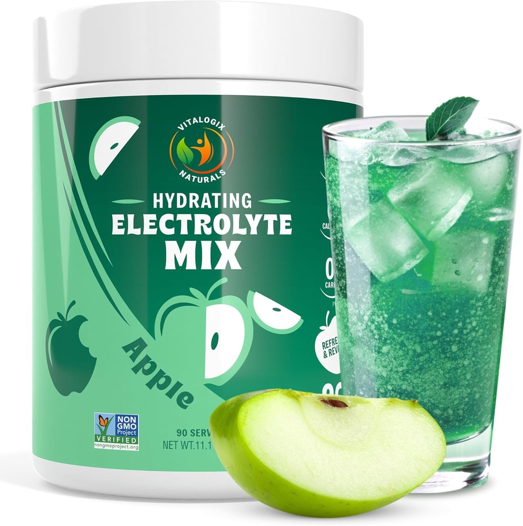 Elektrolüütpulber - null suhkru krõbe Apple Hydration Mix | 90 Servings | Keto, Vegan, Gluteenivaba | Looduslikud elektrolüüdid lihaste taastamiseks, energia ja krampide toetamine | naistele, jooksjatele, sportlastele