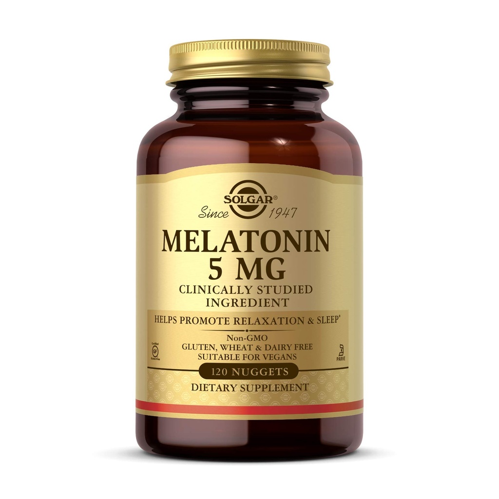 Solgar Melatoniin 5 mg, 120 Nuggets - aitab edendada lõõgastumist ja puhata - kliiniliselt õppinud melatoniin - vegan, gluteenivaba, piimavaba, Kosher - 120 serveerimist