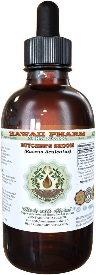 Butcher's Broom Alcohol-Free Vedel Ekstrakt, Orgaaniline Lihuniku Luu (Ruscus aculeatus) Kuivatatud Juur Glycerite Hawaii Pharm Looduslik Taimne Täiendus 4 oz
