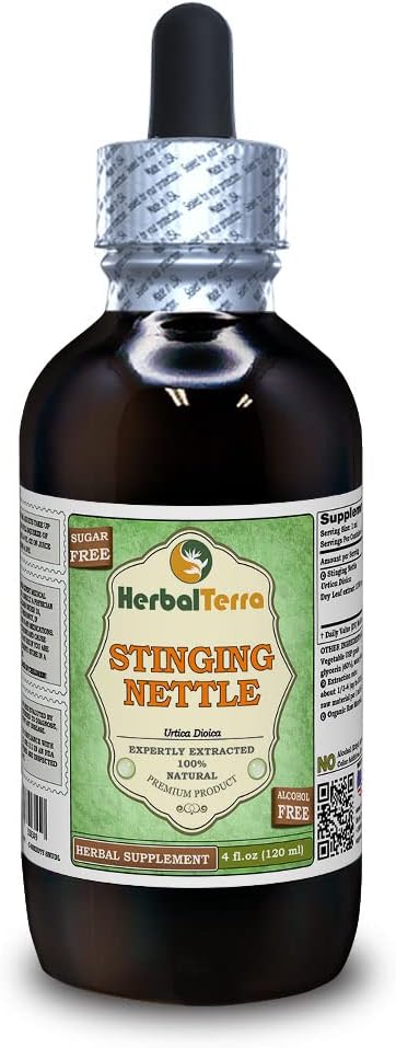Stinging Nettle (Urtica Dioica) Glycerite, Orgaaniline Kuivatatud Lehed Alkoholivabad Vedelikekstrakt (Brand Name: HerbalTerra, Proudly Made in USA) 4 fl.oz (120 ml)