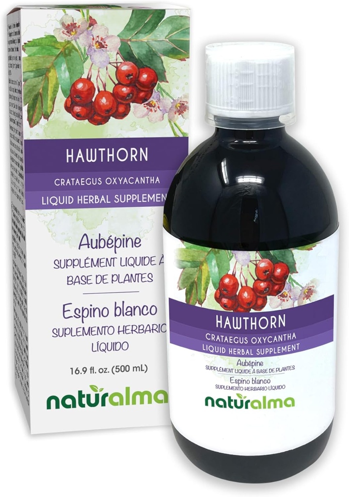 Naturalma Hawthorn (Crataegus oxyacantha) Leht ja õis Alkoholivaba tinktuur - 16,9 fl oz Vedel ekstrakt tilkadena - Taimne täiendus - Vegan