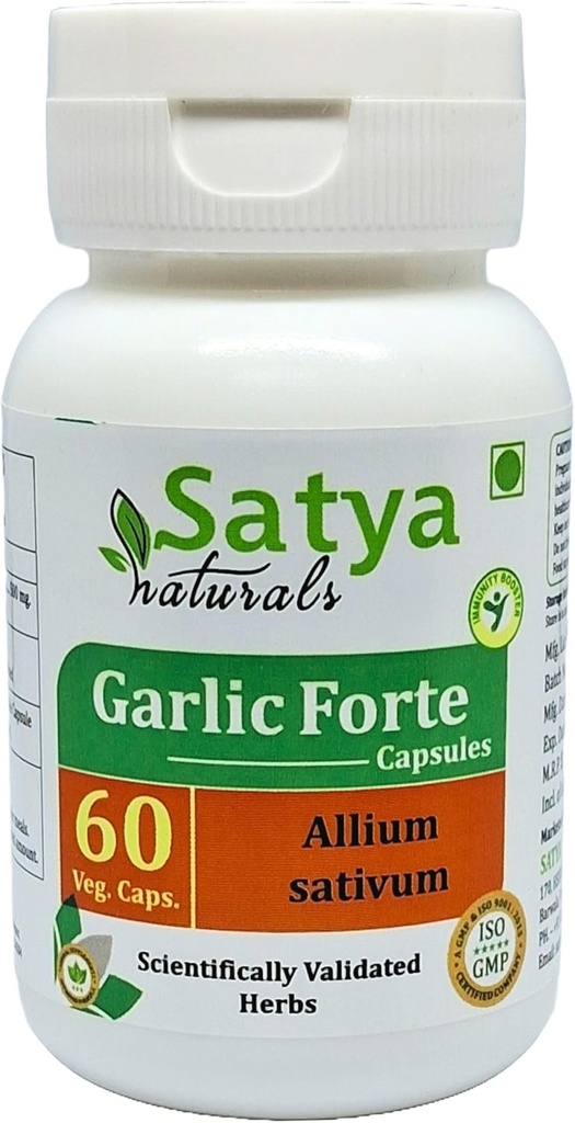 Küüslauk Forte Kapsel 500 mg. 60 Veg Kapsel | Lahsan (Allium Sativum ) Ekstraktsioon Kapslid meestele ja naistele | Ayurveda Taimne Täiendus/ Abinõud | 10: 1 Forte (1 pudel 60 kapslit)