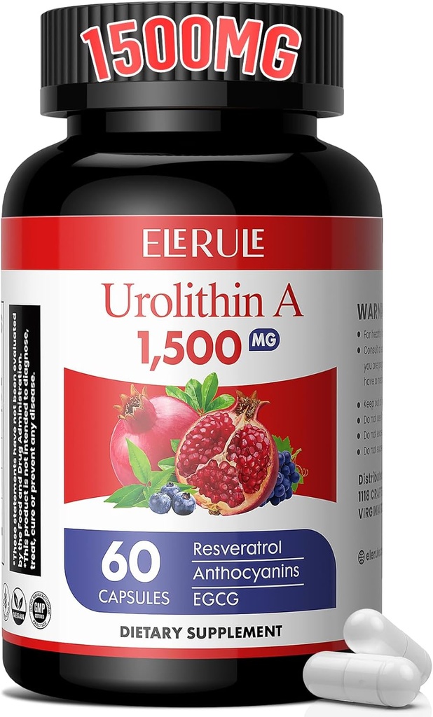 Urolitiin A Täiendus 1000 mg Plus Trans-Resveratrool, Antotsüaniinid, Roheline Tee, Tervisliku Vananemise Edendamine, Rakkude Ja Energia Meestele Ja Naistele, 60 Kapslit-60