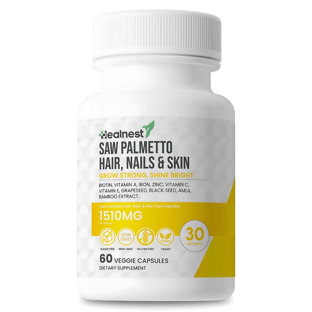Juuksed, küüned ja nahahooldus - Saw Palmetto, Biotin, Amla - 60 mitte-GMO, gluteenivaba, köögiviljakapslid meestele ja naistele