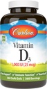 Carlson - D3-vitamiin, 1000 RÜ (25 mcg), luu tervis, lihaste tervis, kolekaltsiferool, D-vitamiini toidulisandid, D3-vitamiini pehmed geelid, 360 Softgels