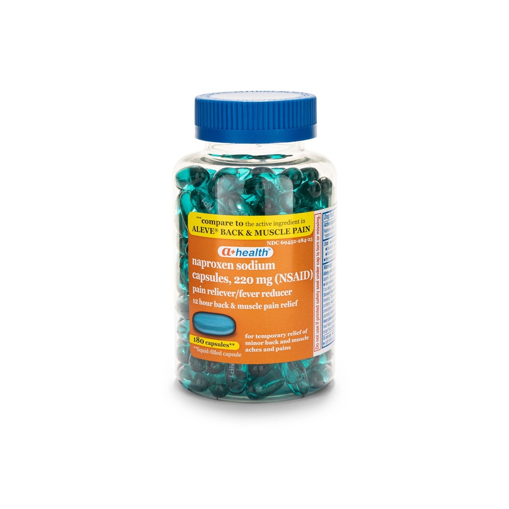 A + Health Naproxen Naatrium 220 Mg Vedelad geelid tagasi ja lihasvalu, valu leevendaja / palaviku vähendaja (NSAID), 180