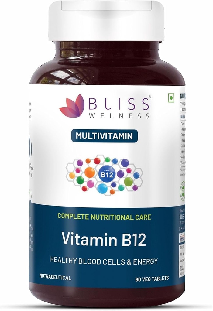 Vitamiin B12 100% RDA, tsünokobalamiin, energiataseme tõstmine Tervislik närvisüsteemi funktsioon meestele ja naistele - 60 taimset tabletti