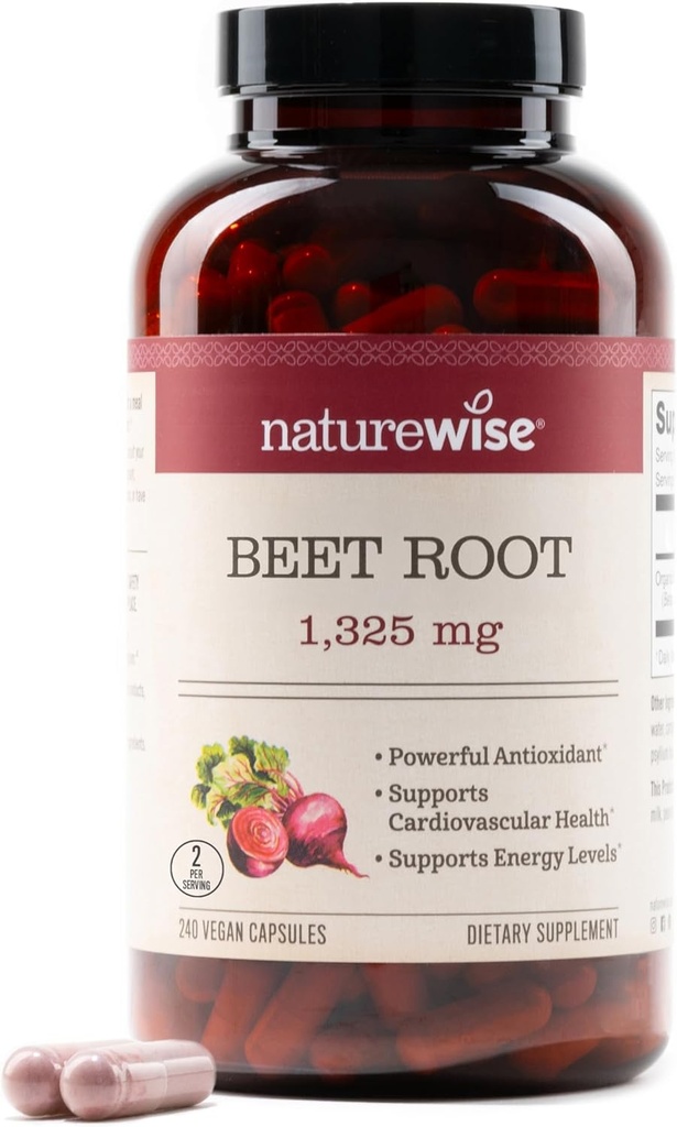 NatureWise Beet Juurkapslid 1325mg orgaanilise peediga - lämmastikoksiidi võimendaja vereringe ja südame tervise toetamiseks - Vegan, Gluteenivaba, mitte-GMO - 240 kapslit[120 päeva pakkumine]