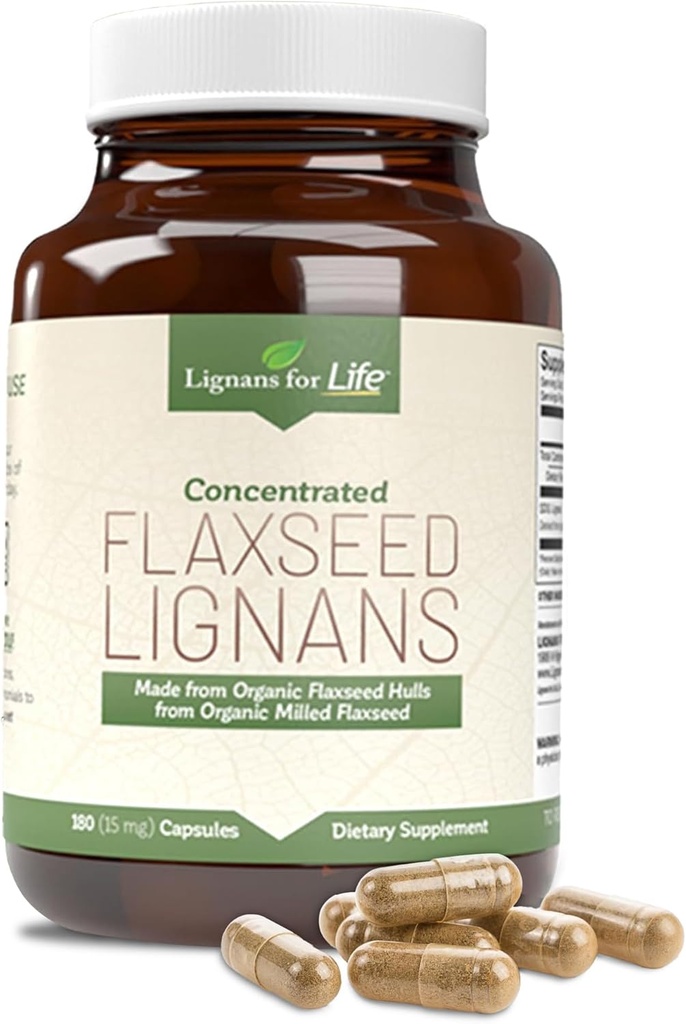 Lignans for Life Flaxseed Lignans for Dogs & People + SDG - Omega 3 Rasvhapped, kõrge kiudainega antioksüdandid - parandada läikivat katet, seedimist ja südame tervist koertele, 15 mg, 180 linaseemnekapslit, 1 pakend