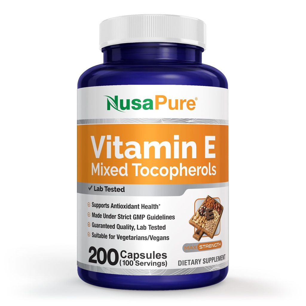 NusaPure Vitamiin E 1000 RÜ 200 tabletti (GMO-vaba, gluteenivaba) - segatud tokoferoolid