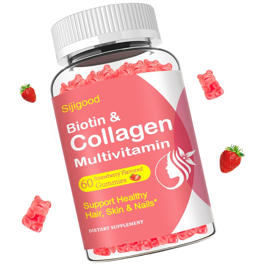 Kollageenkummid naistele Mehed, üle 50-aastased naised, kollageenpeptiidid I, II, III, V, X tüüpi proteiin biotiin Keratiin C-vitamiin A D E B12 K2 naha karvaküüned Immunity Energy 60 maasikamaitselised kummikud