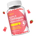 Kollageenkummid naistele Mehed, üle 50-aastased naised, kollageenpeptiidid I, II, III, V, X tüüpi proteiin biotiin Keratiin C-vitamiin A D E B12 K2 naha karvaküüned Immunity Energy 60 maasikamaitselised kummikud