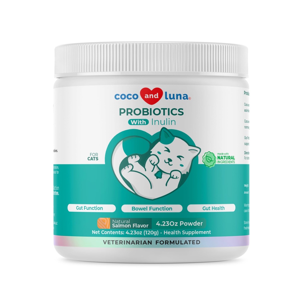 Probiootikumid kassidele - 4,23oz / 120g pulber - kasside probiootikumid ja seedeensüümid, probiootikumid pulber, tervisliku kõhu ja seedimise soodustamine