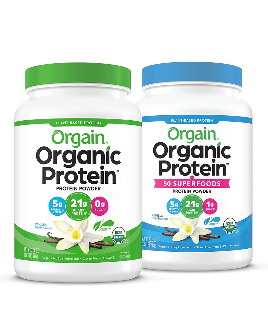 Orgaaniline Vegan & Orgaaniline Valk + Superfoods Pulbrid, Vanilla Bean Maitsed - Taimne Valk, Gluteenivaba