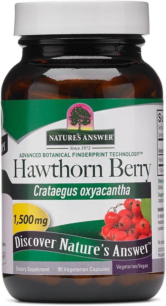 Nature's Answer Hawthorn Berry | Aitab säilitada tervislikku kardiovaskulaarsüsteemi | Gluteenivaba, mitte-GMO & Kosher sertifitseeritud | Veggie kapslid 90ct