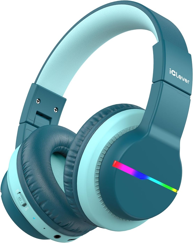 iClever BTH12 Kids Bluetoothi kõrvaklapid, värvilised LED-tuled juhtmeta laste kõrvaklapid, 74/85dBA Safe Volume,85H Playtime, Bluetooth 5.2,Over Ear Headphones Built-in Mic iPad / tahvelarvuti / lennuk, Green