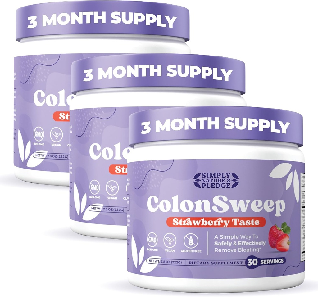 ColonSweep - Maasikas Maitsestatud Probiootiline Psyllium Husk Pulber Colon Cleanser, 7,8 oz. Fiber Supplement Support for Gut Health - Puhastuspuhitus Relief & Detox - 30 Servings (Pack of 3)