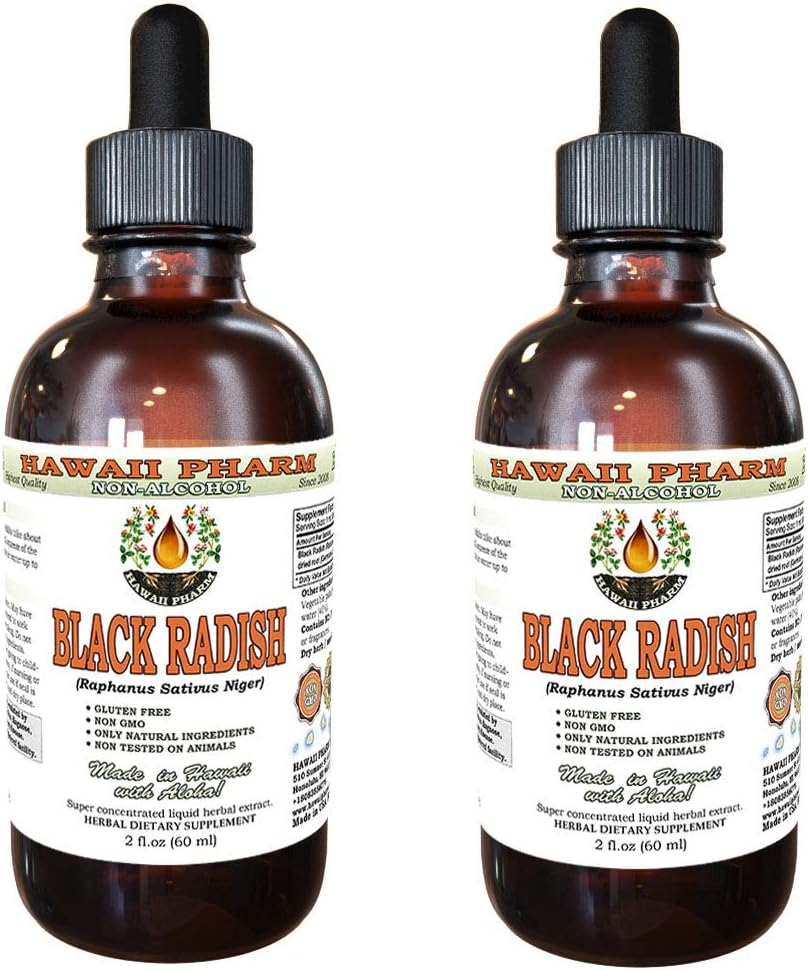 Hawaii Pharm Black Radish Alkoholivaba vedelik Ekstrakt, must redis (Raphanus Sativus Niger) Kuivatatud juur Glücerite looduslik taimelisa 2x2 oz