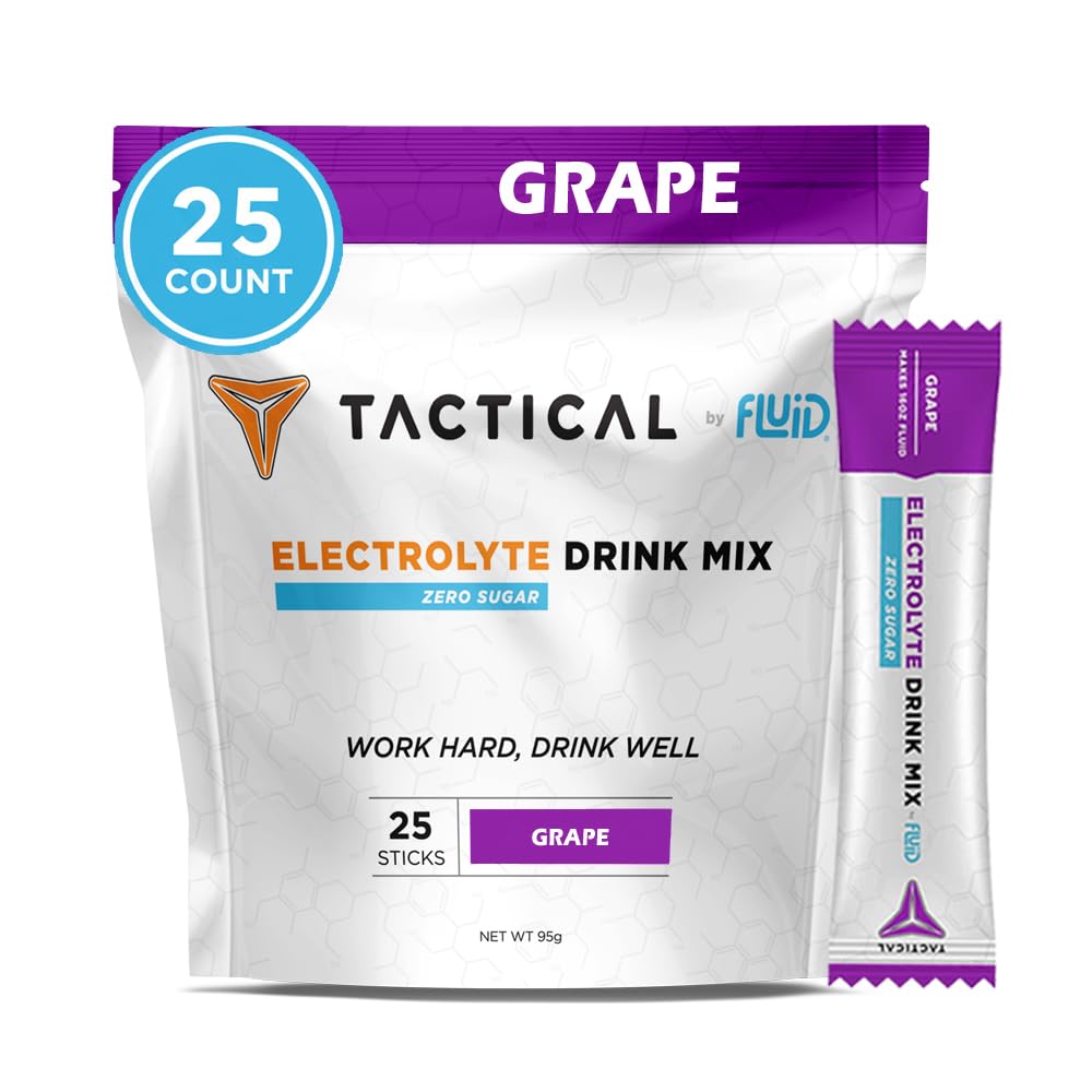 Fluid Tactical - Zero Sugar, Keto Elektrolüüt Pulber, Hüdratsioonipaketid, Valmistatud USA-s (Viin, 25 Count)