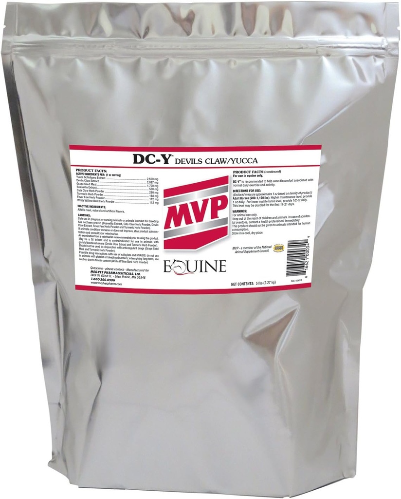 MVP DC-Y (5lb) aitab vähendada valu ja hellust, mis on seotud hobuste igapäevase tegevusega.