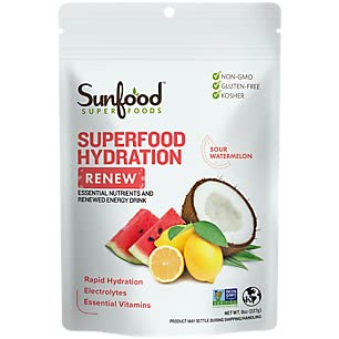 Päikesetoit Superfood Hüdreerimine Uuendus- Kookospähkli Veepulber, Elektrolüütide Pulber Sidruniga, Meresool & Mineraalid, Puhas Orgaaniline Elektrolüütide Joogi Segu - 8 oz Bag