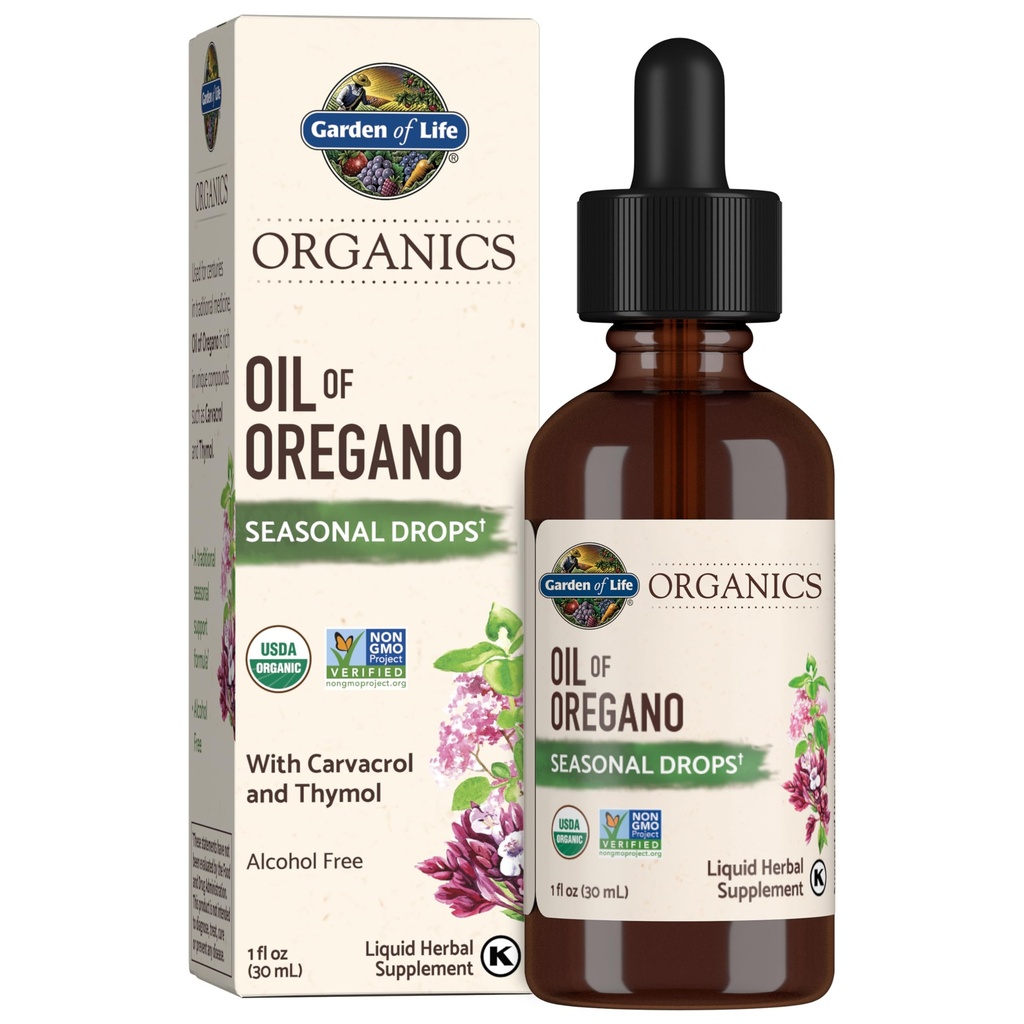 Orgaaniline aed Oregano õli hooajalised tilgad 1fl oz (30 ml) Vedel, kontsentreeritud taimepõhine immuunsustoetus - alkoholivaba, orgaaniline, mitte-GMO, vegan ja gluteenivabad taimsed toidulisandid
