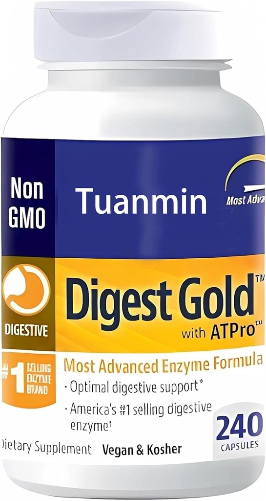 Digest Gold + ATPro Enzyme Supplement - Maksimaalne tugevus valem seedetrakti tervisele - toetab suurte toitude seedimist, aitab vähendada paisumist ja gaasi, 240 kapslit
