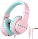 iClever HS19 Kids kõrvaklapid mikrofoniga kooli jaoks, Safe Volume Limited, Over-Ear Girls Boys kõrvaklapid Shareportiga lastele, iPadile / reisile (Pink)