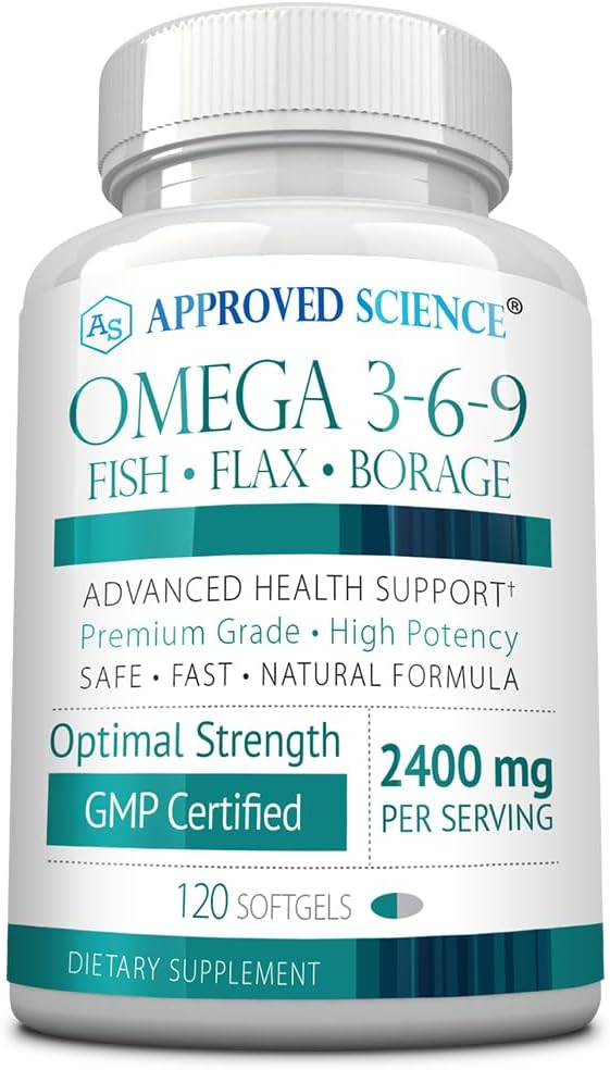 Heakskiidetud Teadus Omega 3-6-9-2400mg E-vitamiiniga kala-, linaseemne- ja kurgiõlide päevane segu - tervisetoetus - mitte-GMO, elavhõbedavaba - 120 Softgels - 2 kuu pakkumine