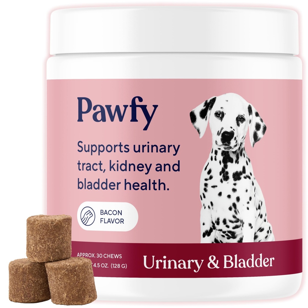 Pawfy Dog UTI Supplement | Cranberry & D-Mannose kuseteede ja põie tervise jaoks | Ideaalne eakatele koertele | Kuseteede nakkuse tõrje | Koera vitamiinid ja toidulisandid - 30 närimist