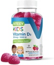 Viteey Viteey Vitamiin D3 Lapsed Gummies 25mcg 1000 RÜ - Luude Tervis, Immuunsus Tervis, Liigeselihaste Toetus - Taimetoitlane, želatiinivaba, Gluteenivaba, GMO-vaba - Maitsev näritav Marjamaitseline