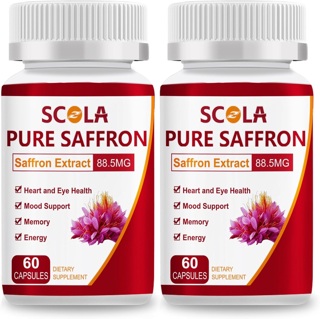 SCOLA Saffron Supplements, Pure 88.5mg Saffron Extract for Women & Men, Boost Energy, Joint Supplements, Vegan, Non-GMO, 120 Capsules