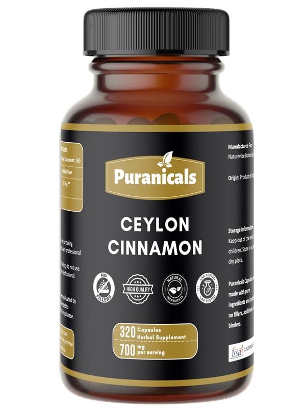 Ceylon Cinnamon Premium 320 kapslit Mitte-GMO ja Gluteenivaba | Taimne täiendus | 700 mg per Serving | Valmistatud 100% puhtast Ceyloni kaneelipulbrist
