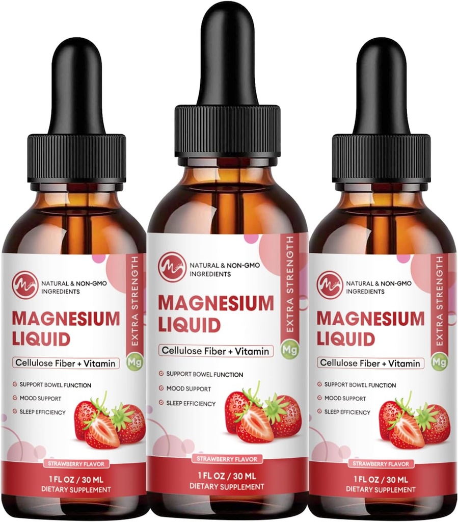 (3 pakend) Magneesiumglütsinaat Vedelad tilgad, kõrge imendumine Magneesium Vedelik bromelainiga, vitamiin B6 C D, magneesiumilisand lastele ja täiskasvanutele, öö ja lihaste tugi, maasikamaitse