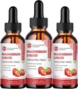 (3 pakend) Magneesiumglütsinaat Vedelad tilgad, kõrge imendumine Magneesium Vedelik bromelainiga, vitamiin B6 C D, magneesiumilisand lastele ja täiskasvanutele, öö ja lihaste tugi, maasikamaitse