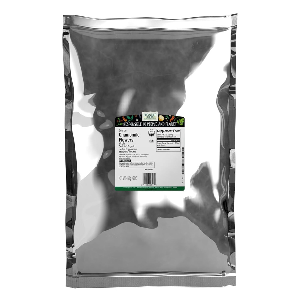 Frontier Co-op Orgaaniline kogu kummeli lilled, Kosher, Bulk Herb - kuivatatud kummeli lilled tee, loodusliku nahahoolduse retseptid ja rohkem | 16 Ounce (pakk 1)