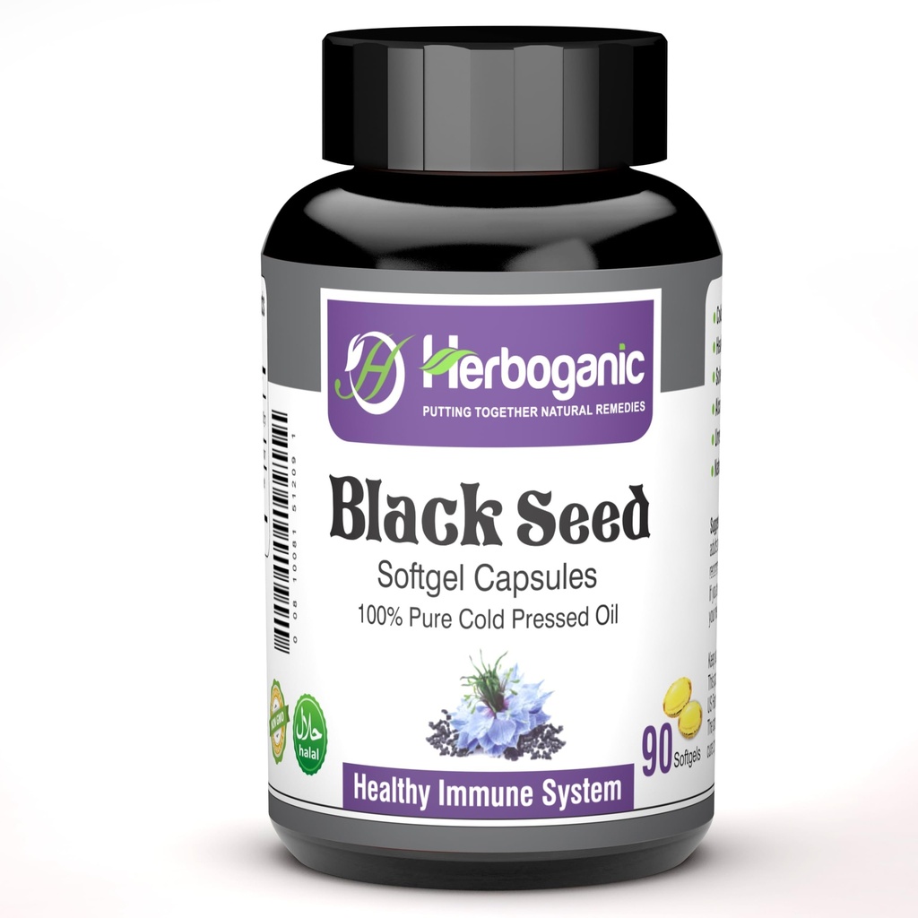 HERBOGANIC Cold Pressed Black/Seed Oil Softgels Kapslid - 90 Count - segatud teiste taimsete toodetega - Toetab üldist tervist ja immuunsust (Must seeme)