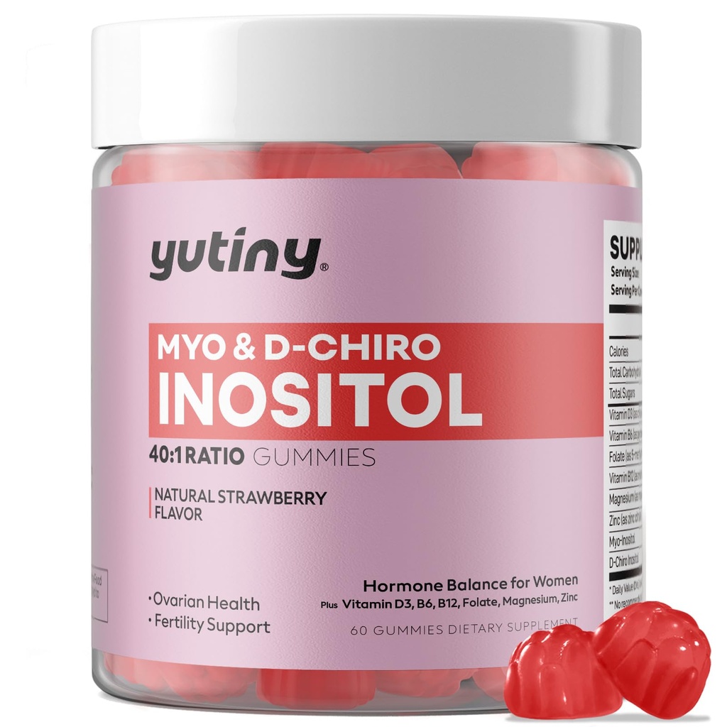 Myo-Inositool & D-Chiro Inositool Gummies, Vitamiin B6 B12 & Folaat naistele, vegan, suhkruvaba, maasikamaitse, 60 krahv