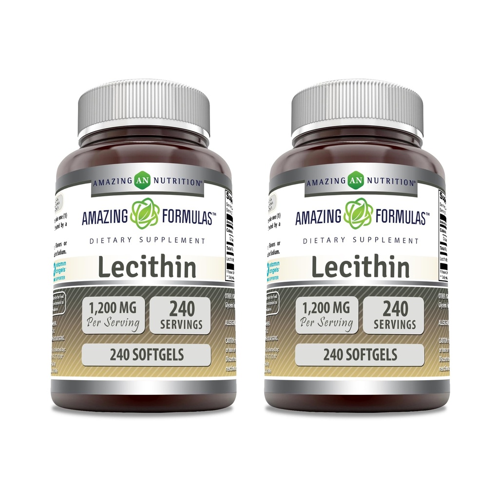 Hämmastav valem Letsitiini 1200 mg Softgels Supplement | kõrge potentsi | Mitte-GMO | Gluteenivaba (2 Pack, 240 Count)