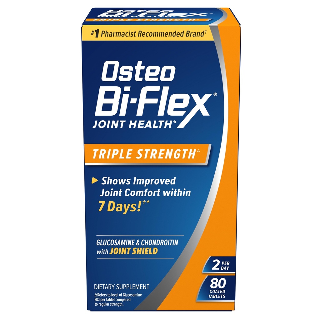 Osteo Bi-Flex kolmekordne tugevus, Glükosamiini kondroitiini C-vitamiini ühine tervise täiendada, kaetud tabletid, 80 loend