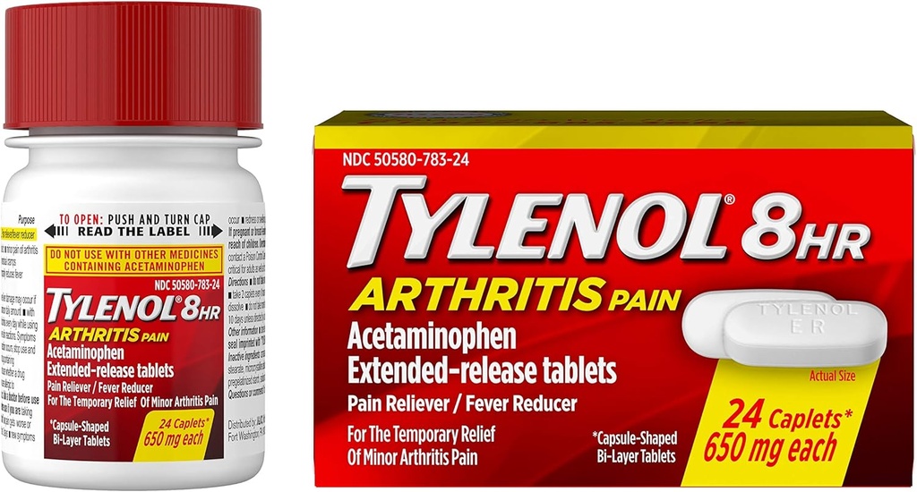 Tylenol 8-tunnine artriit Valu tabletid atsetaminofeeniga liigesevalu jaoks, 24 ct